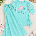 Aqua Blue Turquoise Plazo and Puff Sleeve Shirt
