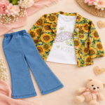 Sunflower Jacket with Umbrela Shirt & Plazo Jeanse